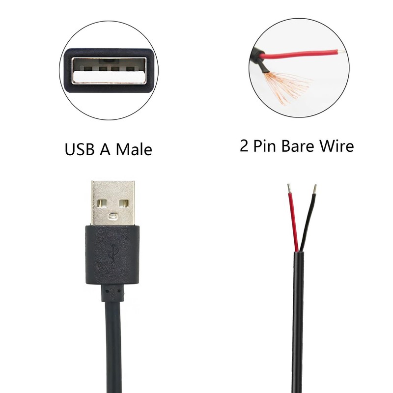2Pcs USB A to 2 Pin Bare Wire Open End Power Cable 3FT, A Plug 2 Pin Pigtail ... gallery