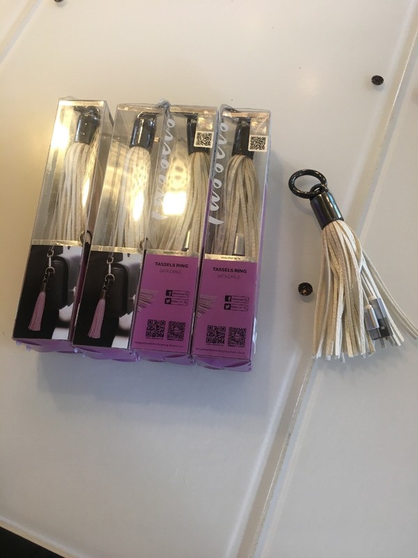 Lot 5 New NIB White Tassel bag charm purse Ring Data Cable sets