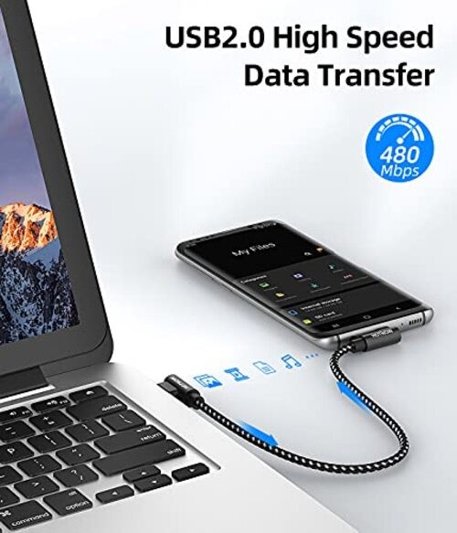 Short USB A to USB C Cable Right Angle 1ft, [Pack 1ft] Portable 90 1FT 3 Black gallery