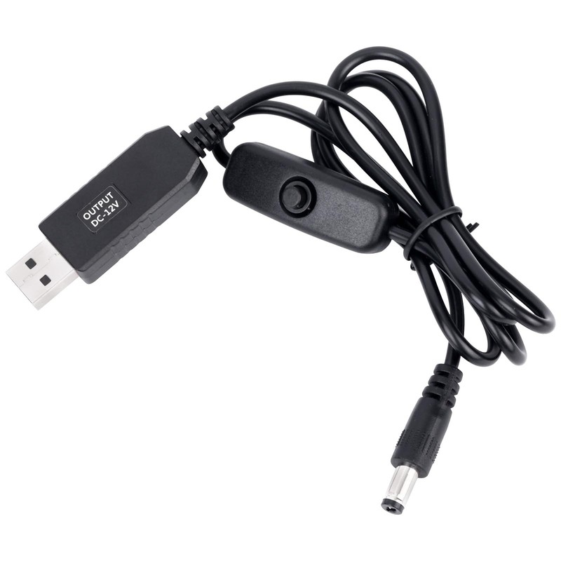 12V USB Power Adapter Cord DC 5V to DC 12V Step Up Converter Cable Black