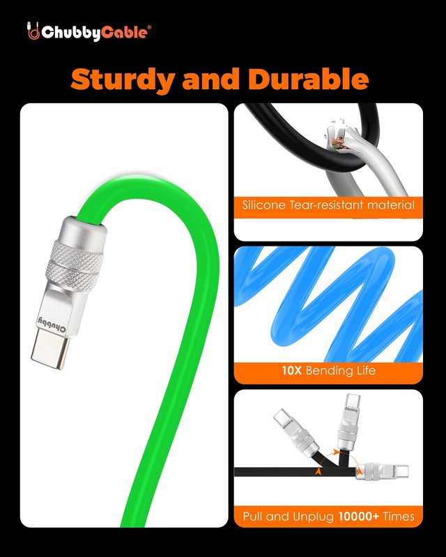 240W USB C Cable 2 Pack - Fast Charging, Thick Silicone, 3.3FT, Compatible gallery