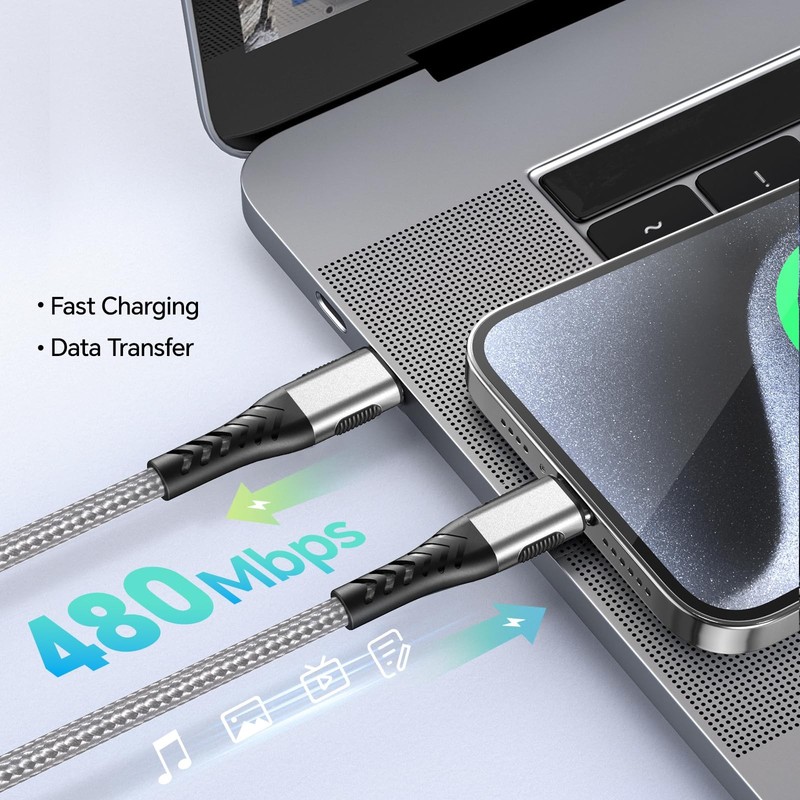 2 PCS 10 FT 100W Gray Braided USB C To USB C Fast Charging Charger Cable gallery