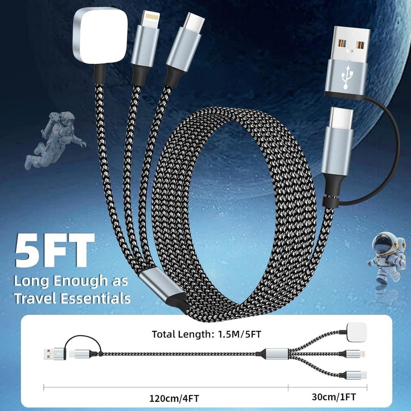 5FT 3-in-2 USB A/C Multi Charging Cable for iPhone, Watch, and Android Devices gallery