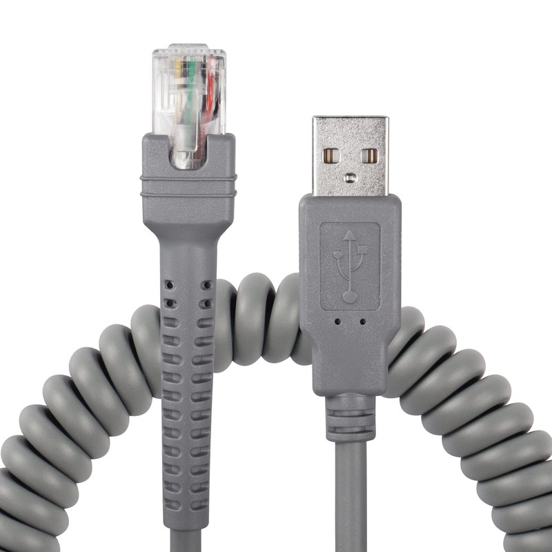 Symbol Ls2208 USB Cable USB A to RJ45 Coiled Spiral Extension Cable Barcode S...