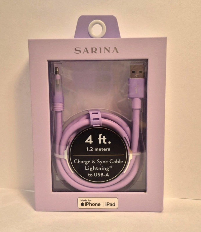 SARINA 4 ft Charge & Sync Cable Lightening to USB-A for iPhone iPad – NIB