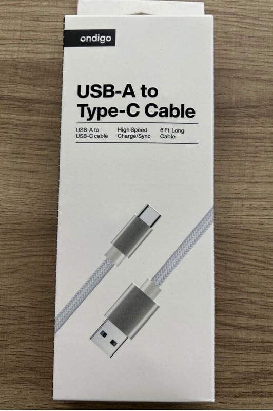 Ondigo Usb Type A To Type C Fast Charge & Data 6′ Braided Armor Cable (white)