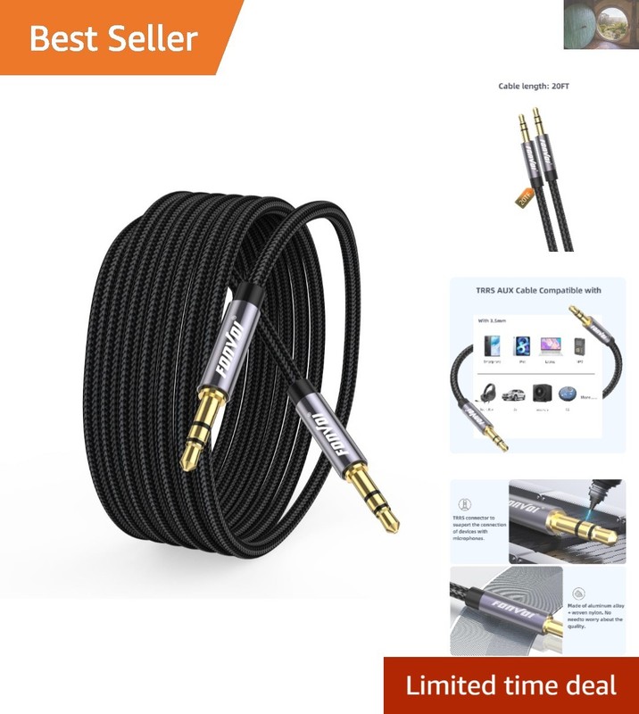 High-Fidelity 3.5mm Stereo AUX Cable – 20FT Male to Male for Ultimate Audio