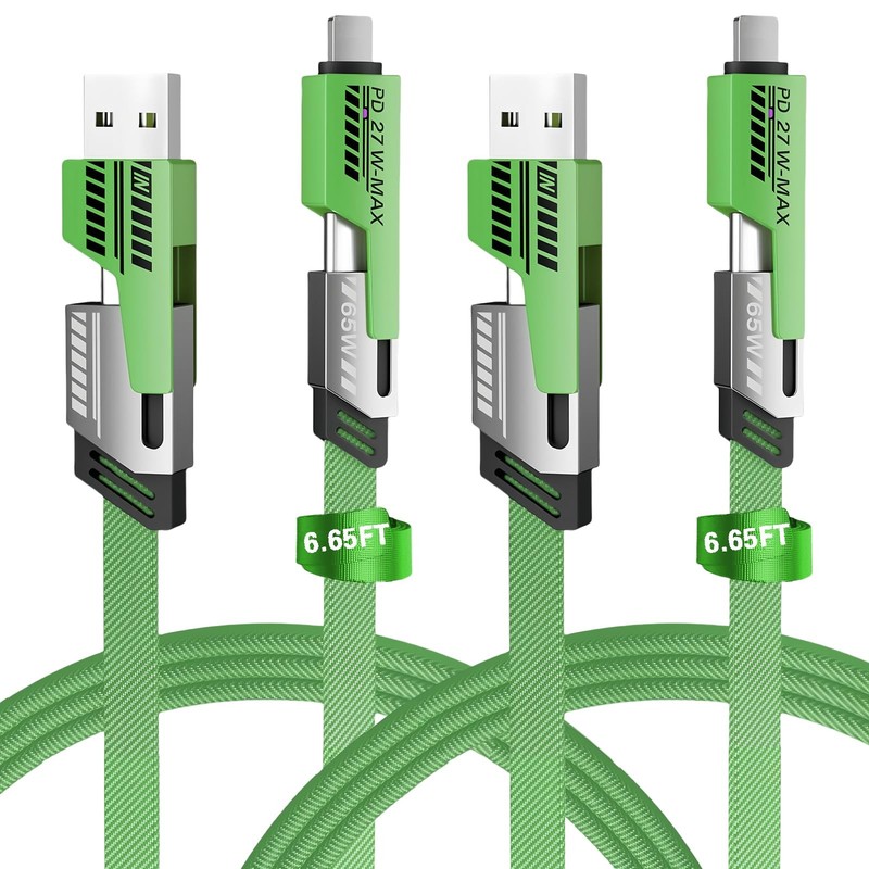 2Pack 4 in 1 Fast Charging Cable, Transferring Data, 6.65 Ft, Braided Cable 6...