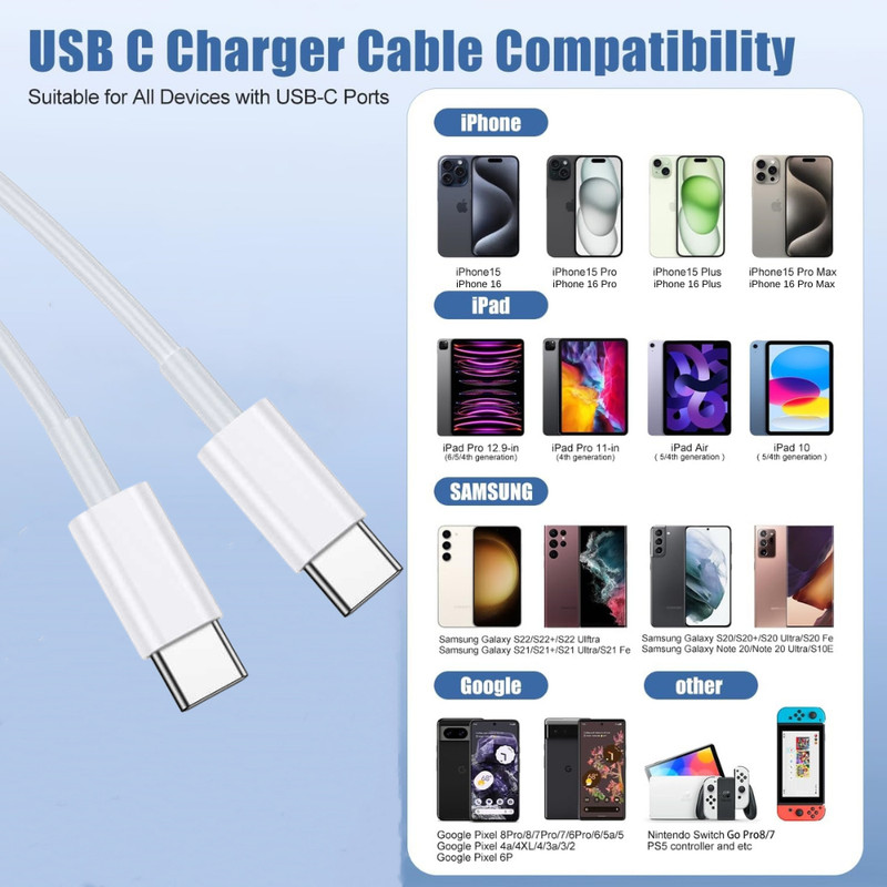 Fast Charger PD 20W USB C Block Type C Charging Cord For iPhone 17 16 15 Samsung gallery
