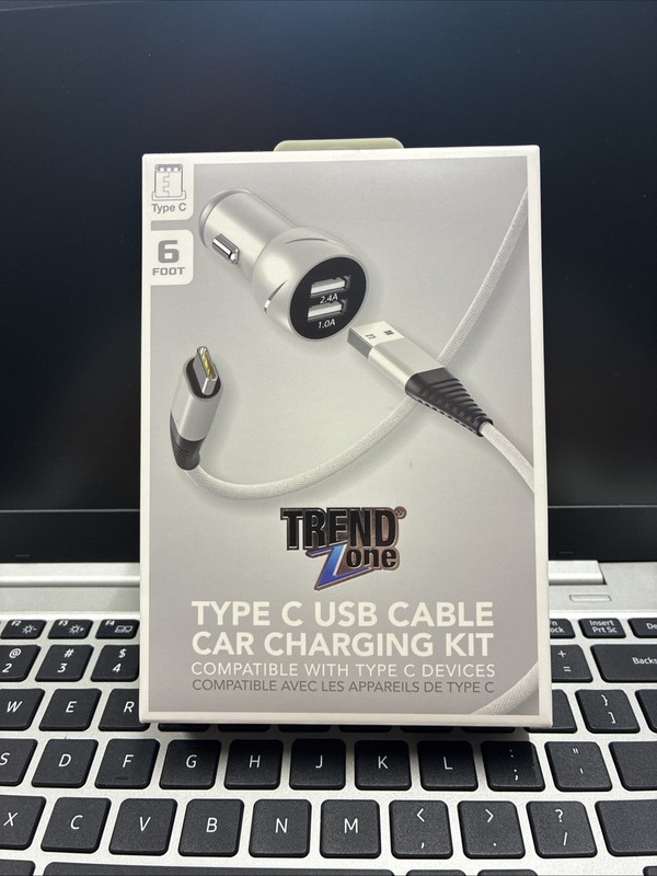 Trend Zone Type C USB Cable Car Charging Kit. Silver