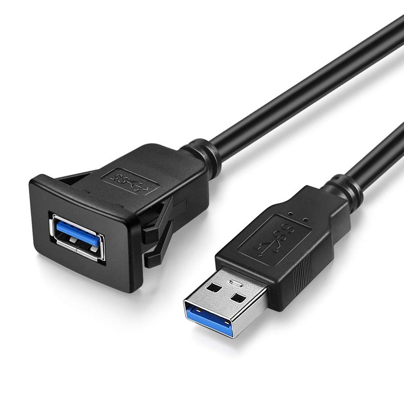 1M USB3.0 Square Flush Mount - Extension Panel Cable, for Car, Boat, Motorcyc...