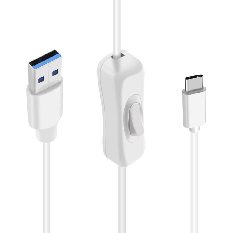 White 1ft 0.3m USB 3.0 To Type C Charger Cable With On Off Switch 5Gbps 1 PCS gallery