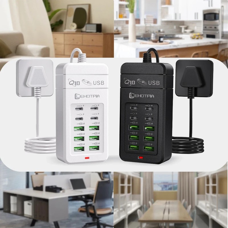 EU UK US Plug Multiple Rapide USB Charger Power Adapter 1.2M Extension Cord 6 US gallery