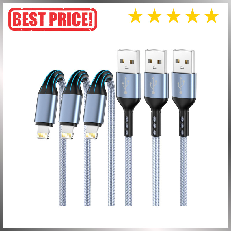 iPhone Charger 3pack 10FT Apple MFi Certified Nylon Braided Lightning Cable Fast