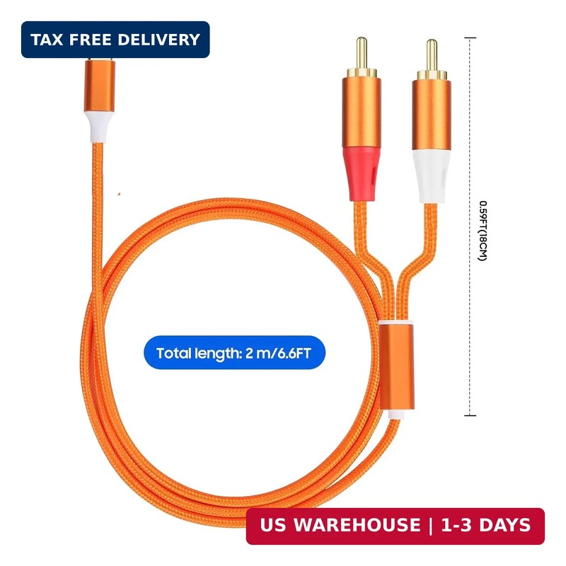 USB C to RCA Audio Cable,6.6 FT Type-C to 2 RCA Male to Male Y Splitter，for iPho gallery