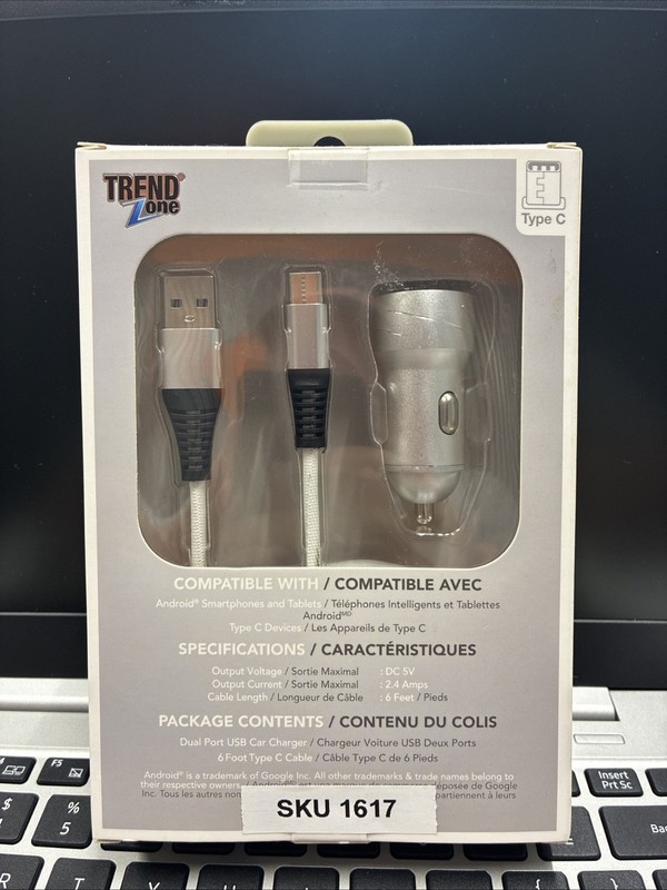 Trend Zone Type C USB Cable Car Charging Kit. Silver gallery