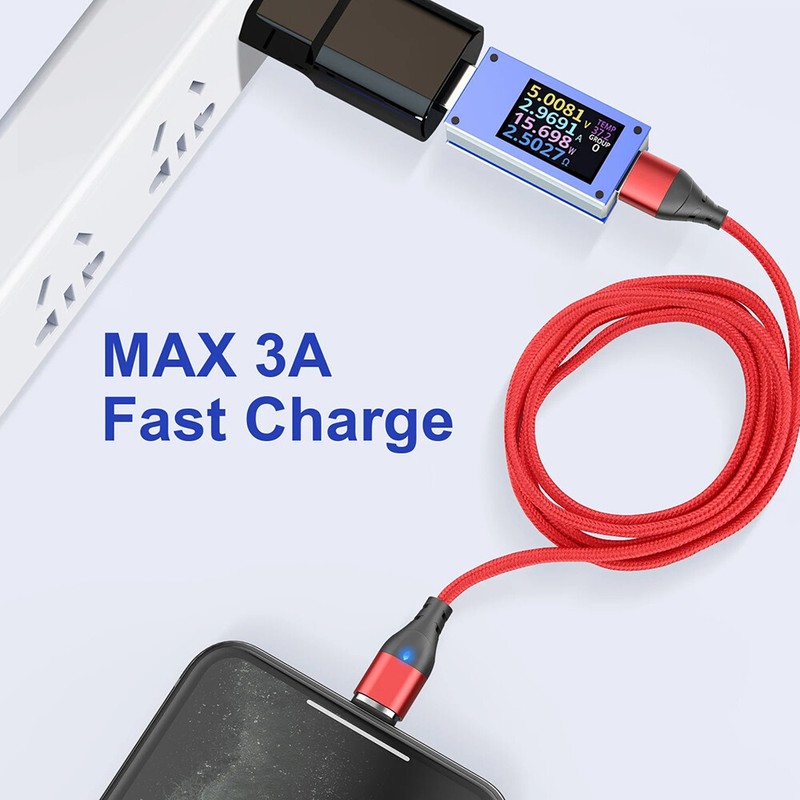 Type C Magnetic 3A LED USB Braided Fast Charger Charging Data Cable For Huawei gallery