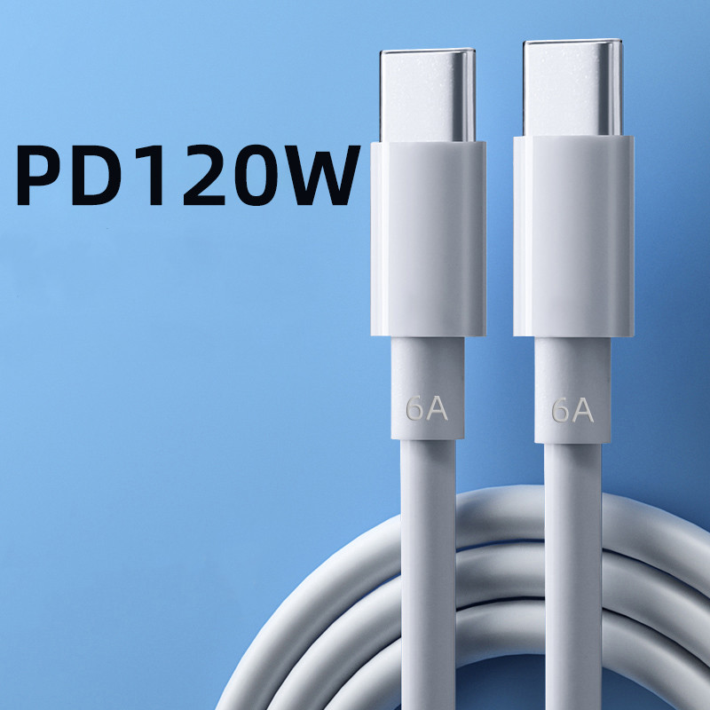 120/200W TPE Cable Phone Fast Lead Charger Wire C-C White PD Cables 6A/10A