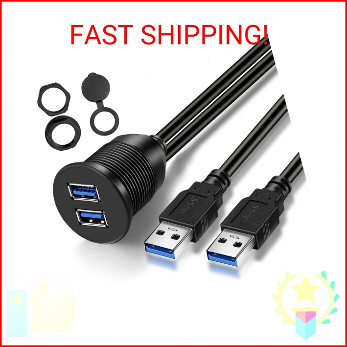 GOBGOD Double Ports USB 3.0 Car Flush Mount Cable, USB Dash Mount Adapter Male t