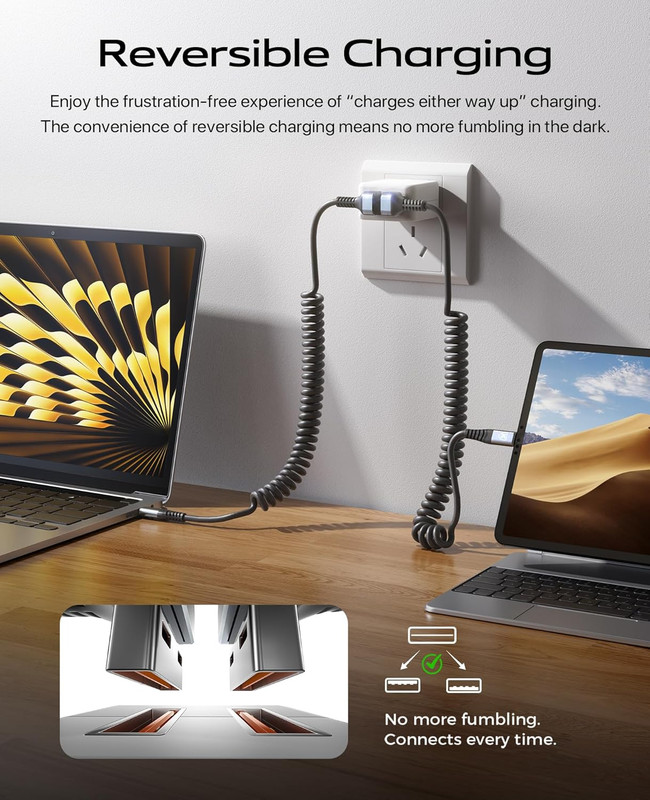 90 Degree USB a to USB C Cable, 2Pack 3Ft Coiled USB Type C Cable for Car, USB-C gallery