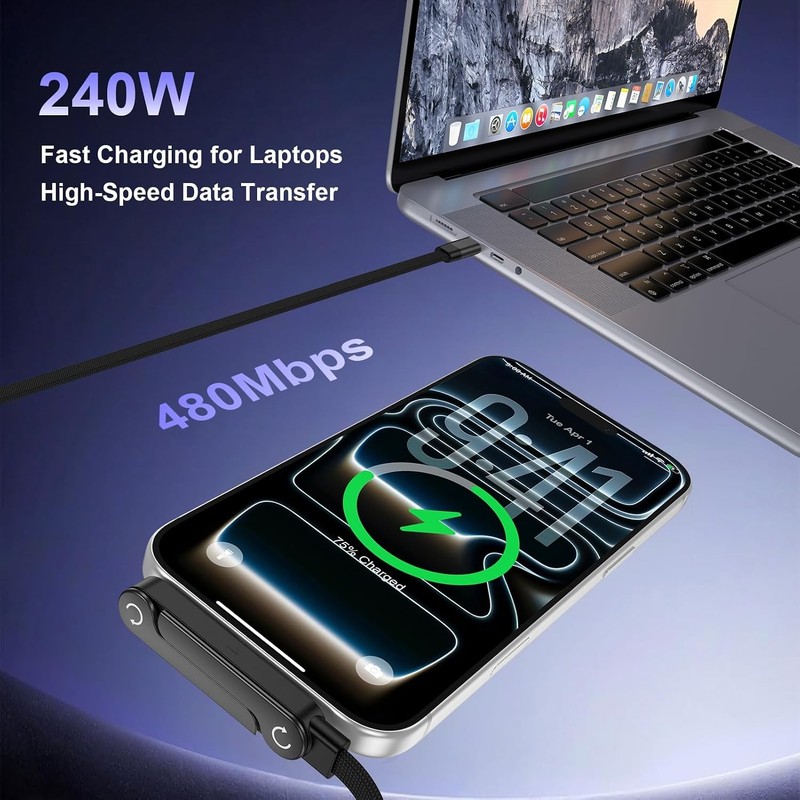 2in1 Invisible Holder Charger Cable–240W Fast Charging Cord with Phone Stand Lot gallery