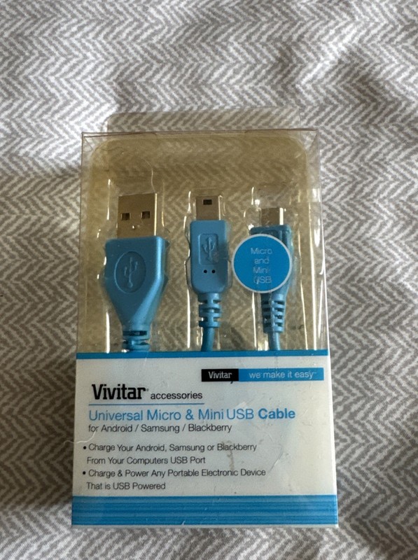 Blue Vivitar Universal Micro & Mini USB Cable Android Samsung And BlackBerry
