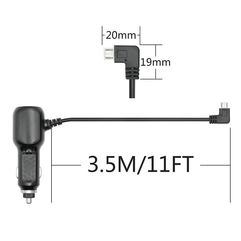 Dash Cam Micro USB Power Cable 11FT, Left Angle Micro USB Cable & Dual Supply gallery