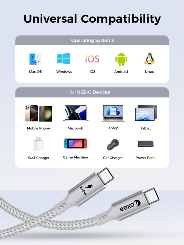 OXAA 2M USB C to USB C Magnetic Cable Bundle (240W) 2 Pack OXCB1401 Silver | New gallery