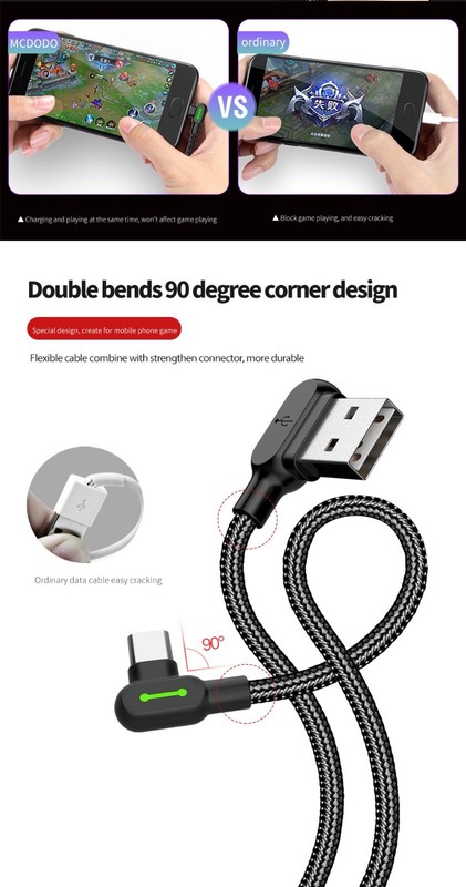 MCDODO 90 Degree Right Angle Braided USB Charger Charging Sync Type C Cable Cord gallery