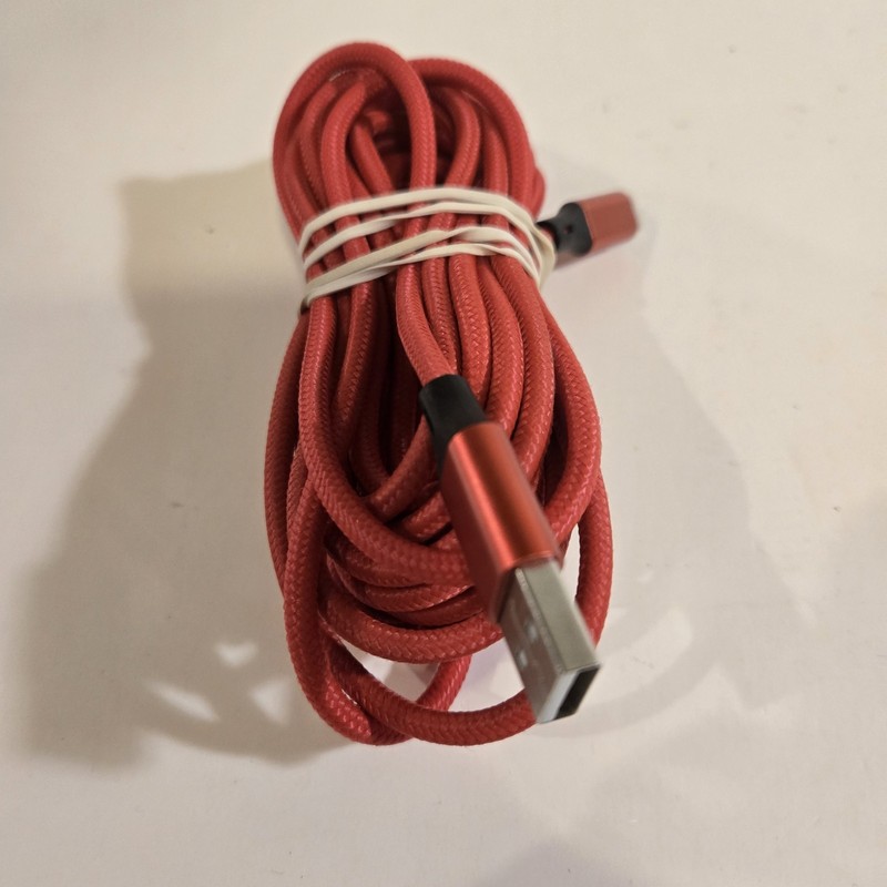 15’ Red USB-A to USB-C Nylon Braided Cable for Charging & Data Transfer