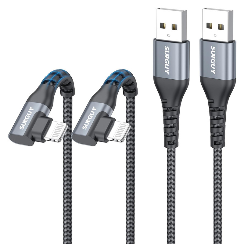 USB-A to Lightning Cable [1FT 2-Pack] Right Angle, Mfi Certified USB to Lightnin