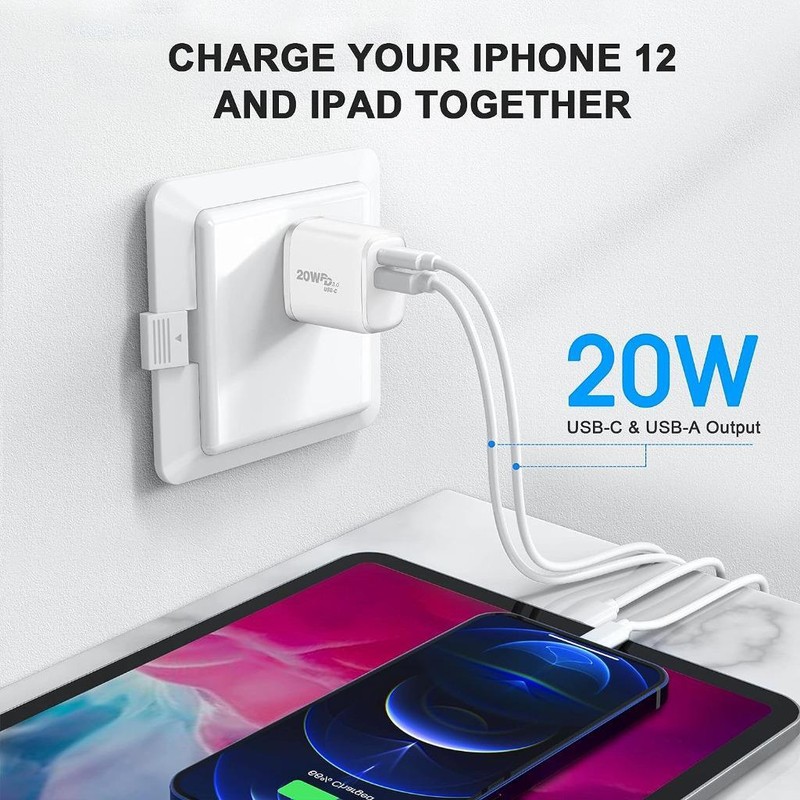 PD Fast Quick Charger 2 IN 1 Wall 20W Dual USB Adapter for iPad Air 11-inch 2024 gallery