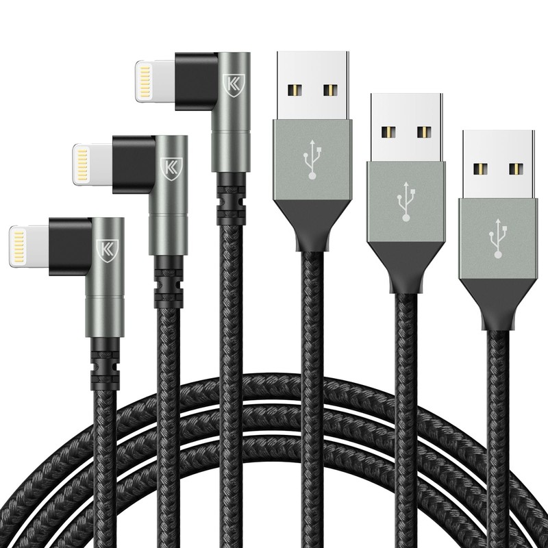 90 Degree iPhone Charger 6FT, [Apple MFi Certified] 3Pack Fast Charging Cable…