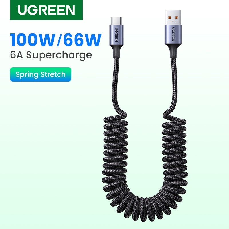 UGREEN 100W 6A USB Type C Cable Spring Pull Telescopic Fast Charging Car Cable