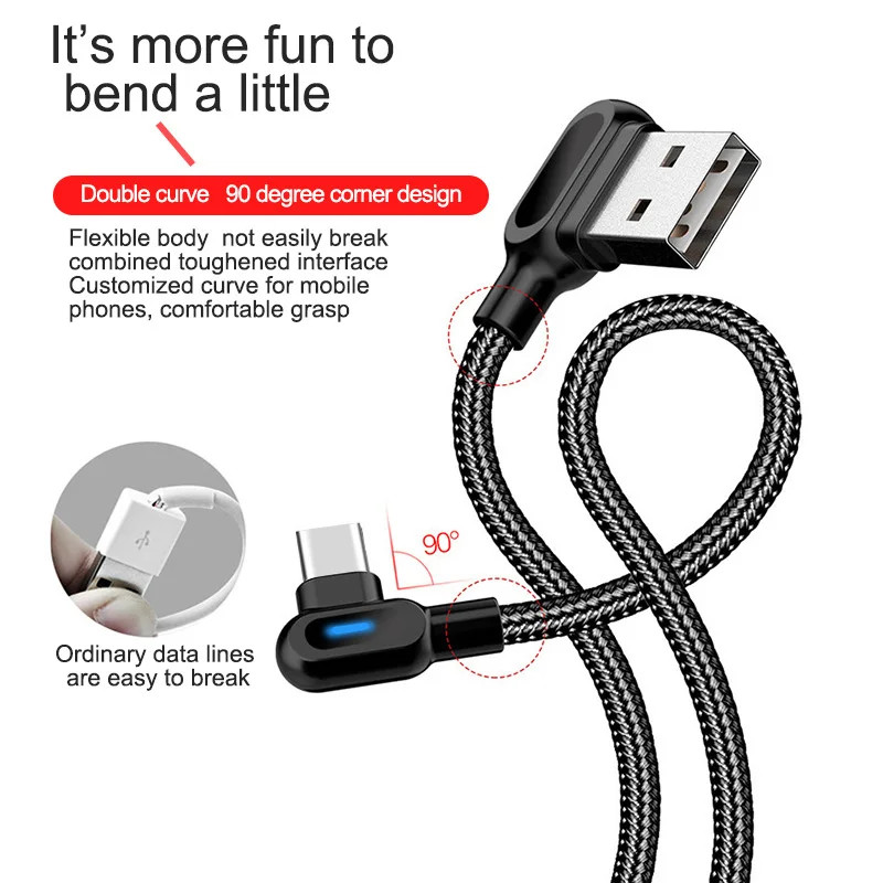 USB Type C Cable 90 Degree Braided Fast Charging Data Type-C Cable for Samsung S gallery
