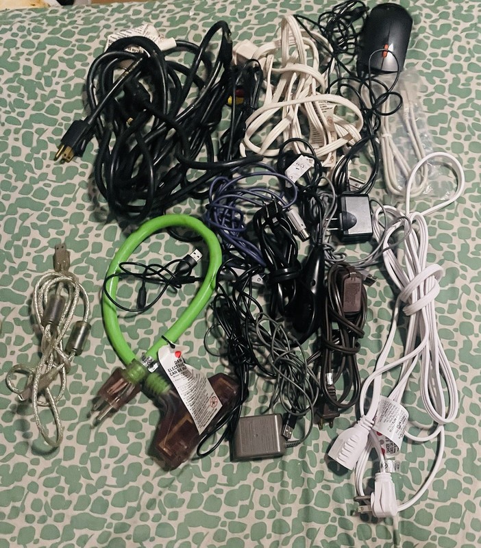 Mixed Lot 20+ Cables Cords Adapters USB Power AC Mouse RCA Extension