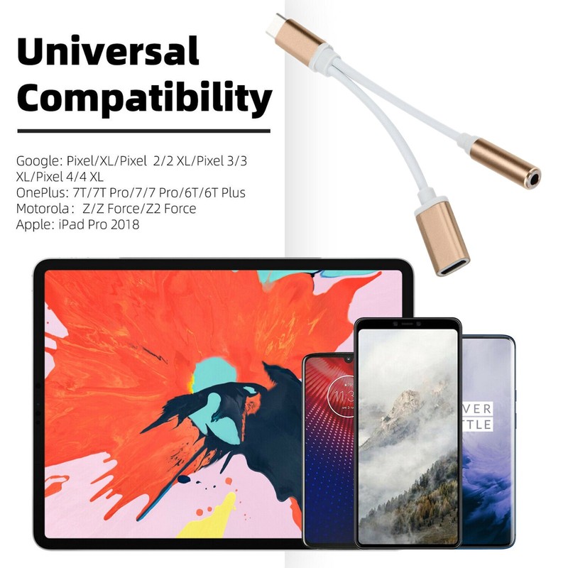 USB Type C To 3.5mm Aux Audio Charging Cable Adapter Splitter Headphone Jack US gallery
