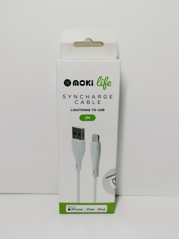 Moki Life Syncharge Cable – 2M Sync & Charge Lead for iPhone/iPad/iPod – White