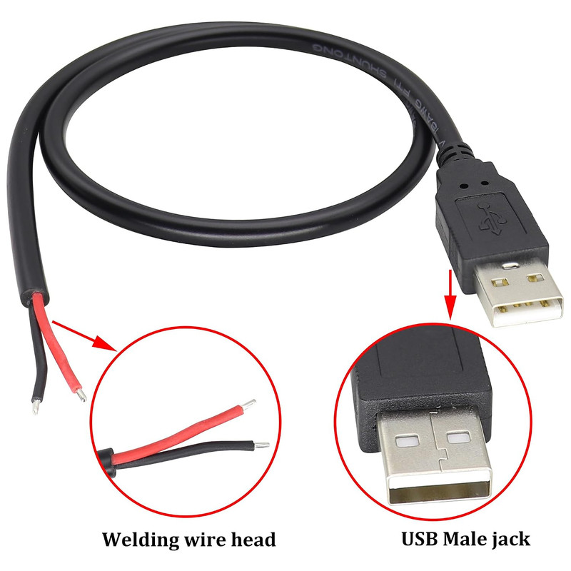 18AWG USB 2.0 Male Plug to 2Pin Bare Cable USB a Male Plug to 2Pin Bare Wire gallery