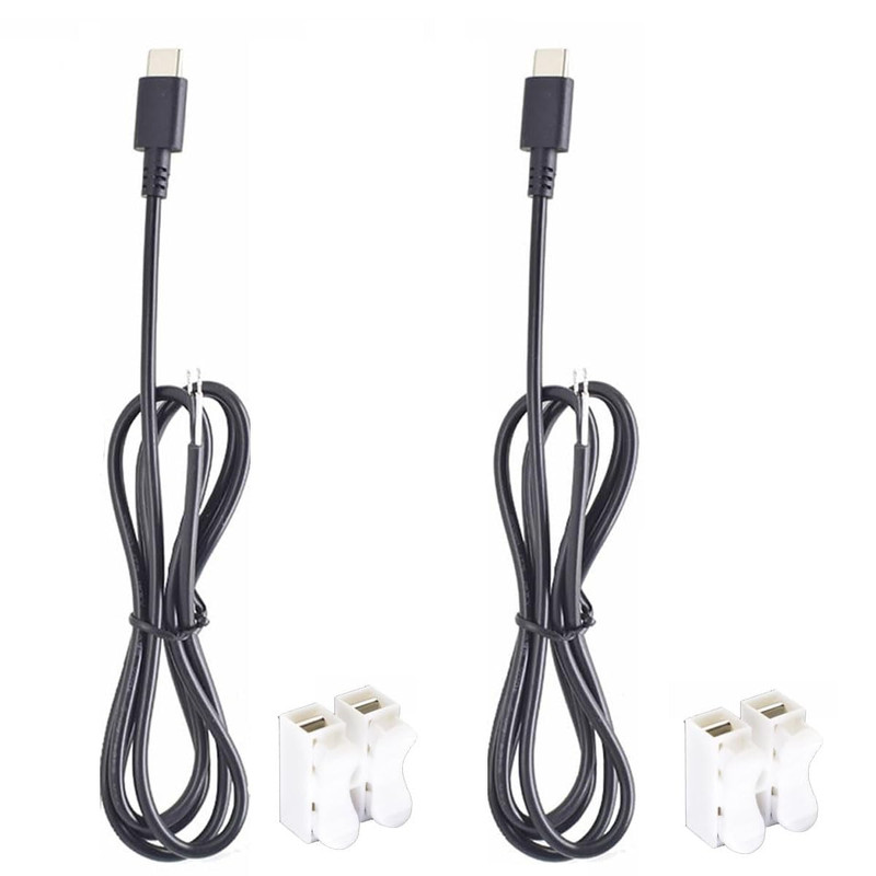 2Pack 1M/3.3Ft USB C Power Pigtail 2 Cable 22AWG 3A 12V Type C USB Male Plug to gallery
