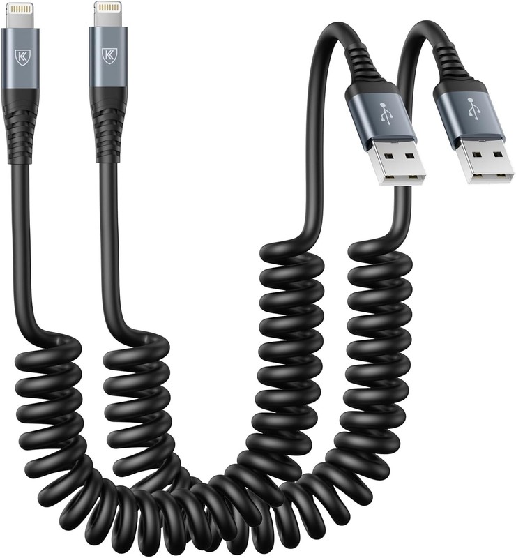 Coiled Cable iPhone Charger Cable 3FT for Car 2 Pack Apple 3 Feet Cord