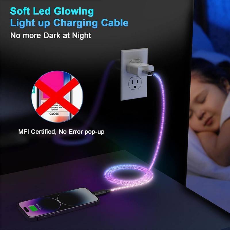 USB C To USB C Cable RGB LED Light 60W Fast Charging Cord Type C Charger - 3ft gallery