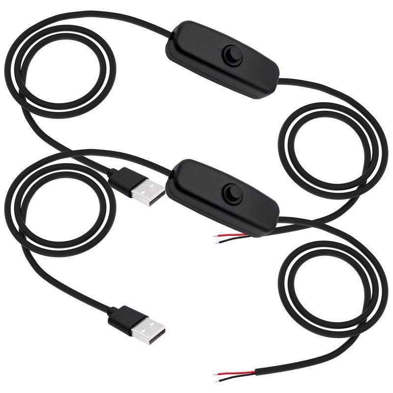 USB Power Switch Extension Cable to Bare Wire Ends 2M