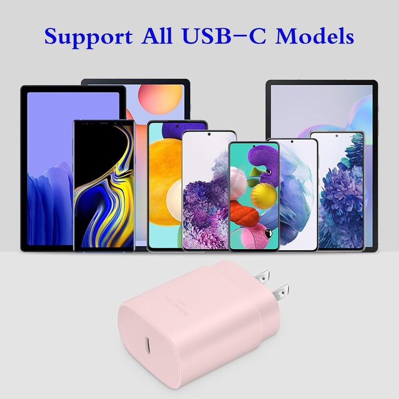 High-Speed 2-Pack 25W Type C Fast Charger with 6ft Cables - Stylish Pink Color gallery
