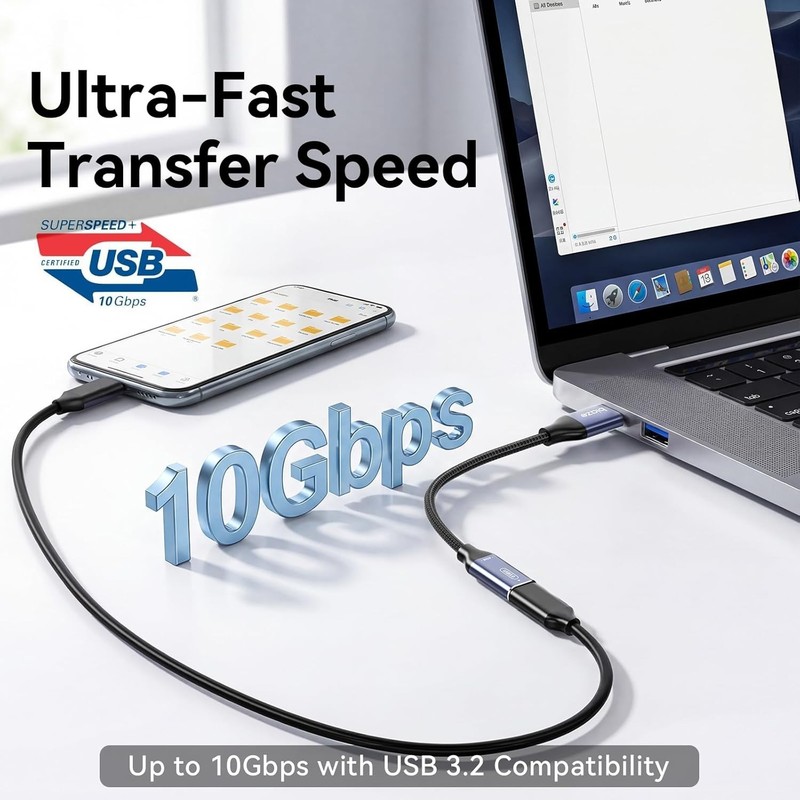 High-Speed USB A to C Adapter - 10Gbps Data Sync & Multi-Device Compatibility gallery
