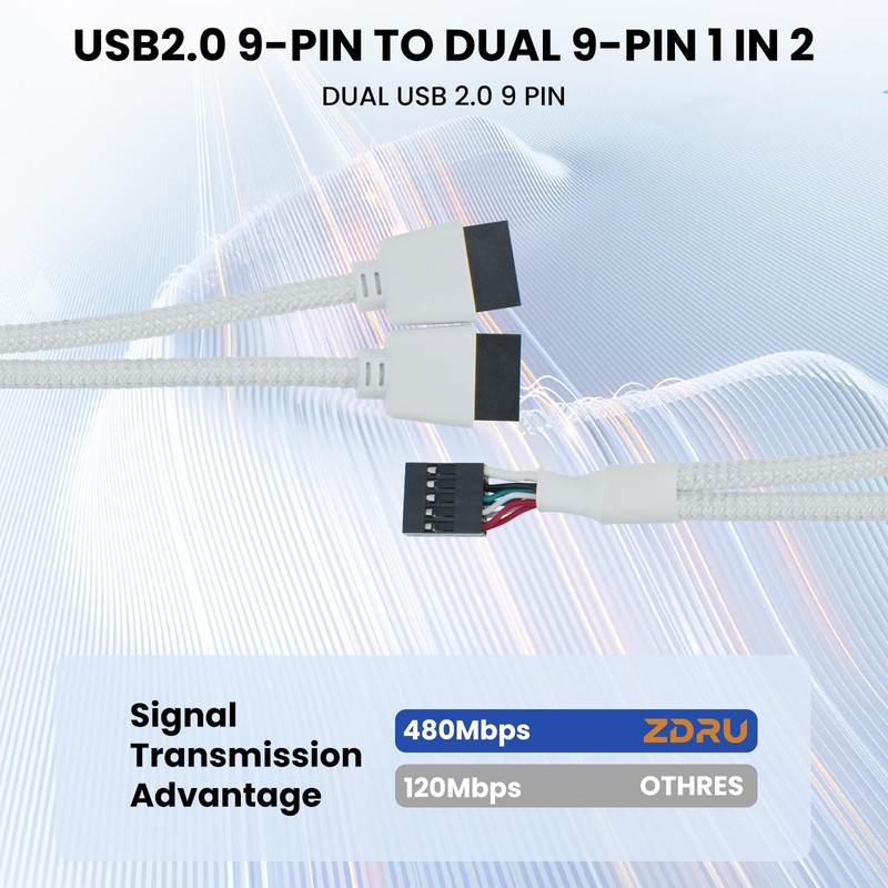 2Pcs USB2.0 Header Splitter Cable Cord, Motherboard 9pin Female to Dual 9-Pin... gallery