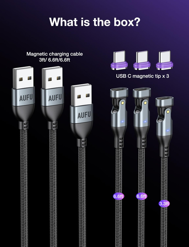 16PIN USB C Magnetic Charging Cable (3Pack, 3.3/6.6/6.6Ft), 180° Rotation Magnet gallery