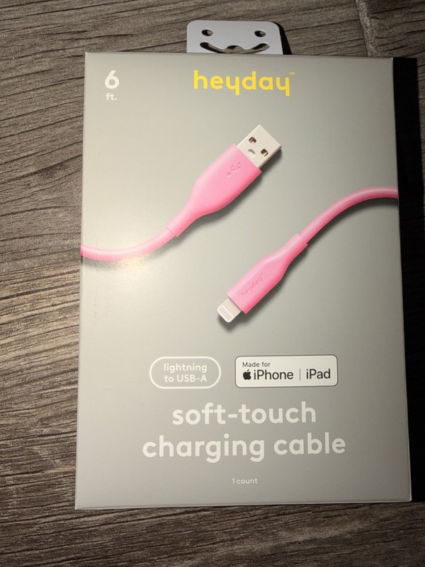 NEW Heyday 6ft Apple Light To USB-A Charging Cable For IPhone - IPad Pink