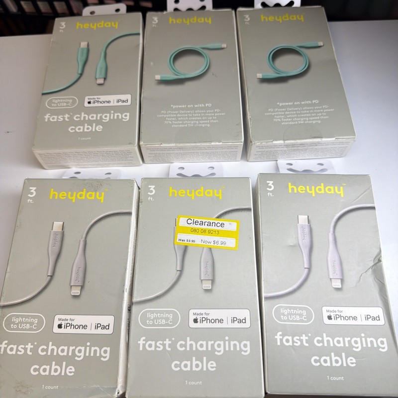6 xHeyday 3' Lightning to USB-C Cables Teal MFi Certified iPhone iPad