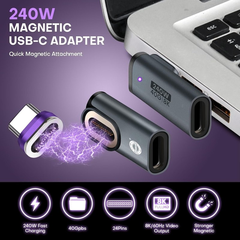 Magnetic USB C to USB C Adapter, 24PIN 240W PD Fast Charging 40Gbps Data Tran... gallery